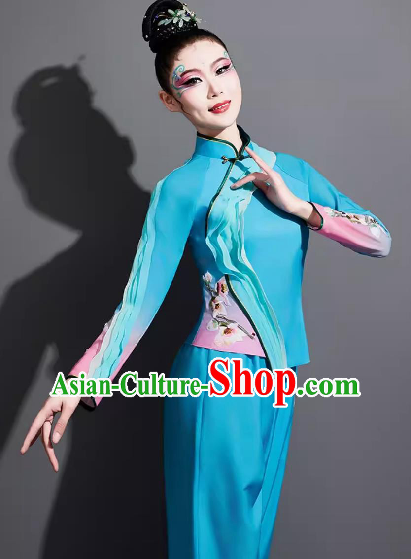 Chinese Yangko Dance Costume Traditional Fan Dance Clothing China Folk Dance Blue Outfit Chinese Yangko Dance Costume Traditional Fan Dance Clothing China Folk Dance Blue Outfit