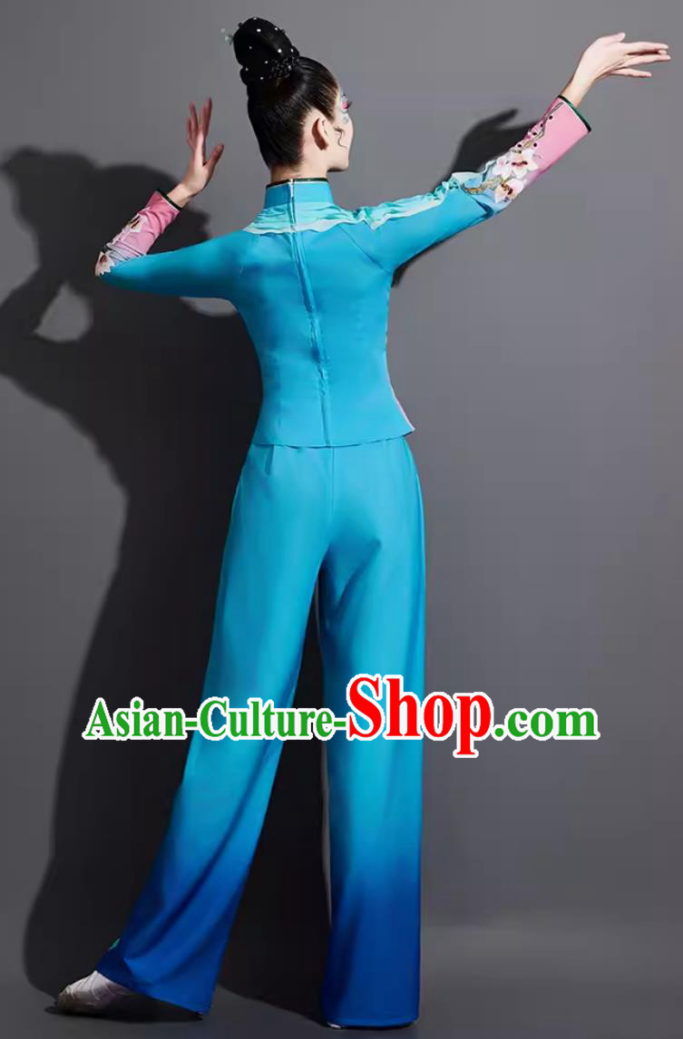 Chinese Yangko Dance Costume Traditional Fan Dance Clothing China Folk Dance Blue Outfit Chinese Yangko Dance Costume Traditional Fan Dance Clothing China Folk Dance Blue Outfit