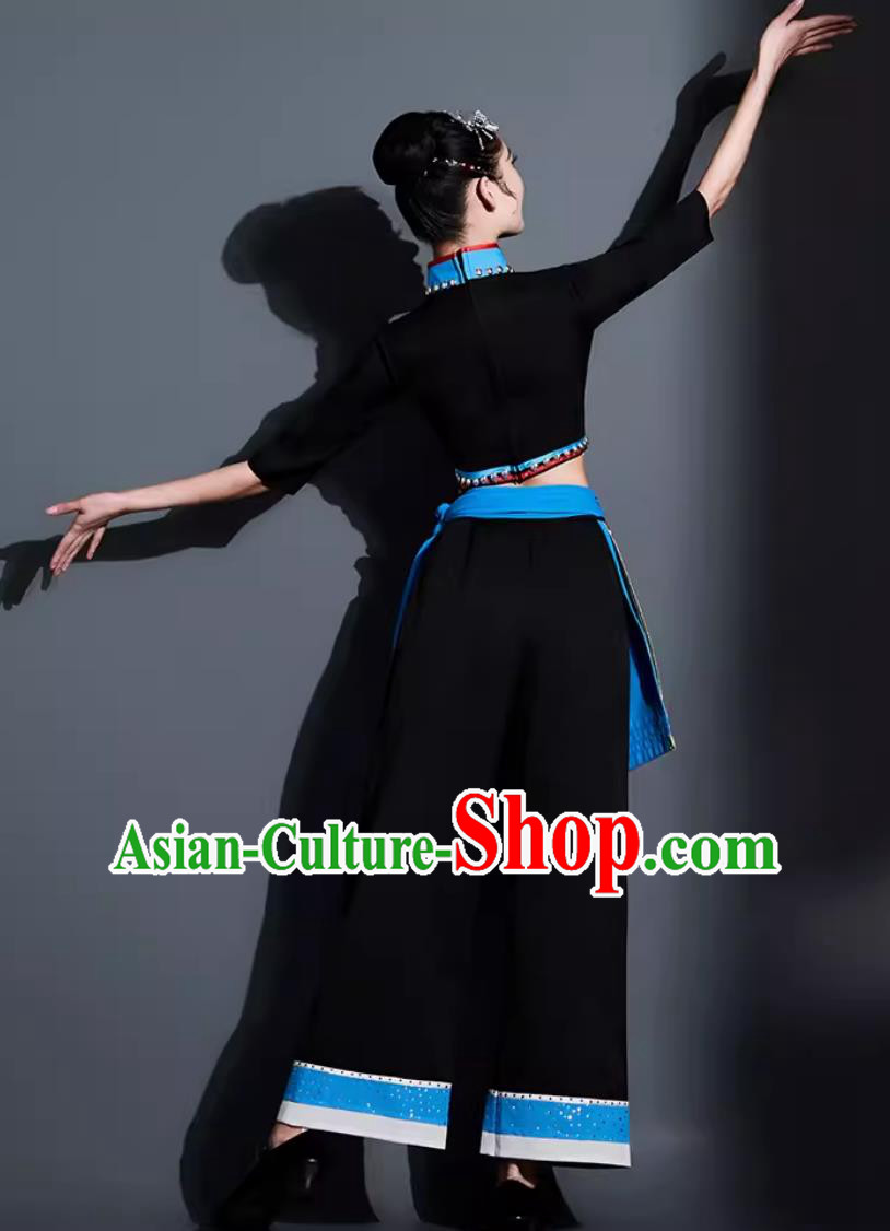 China Yangko Dance Black Outfit Chinese She Ethnic Dance Costume Traditional Fan Dance Women Group Dance Clothing China Yangko Dance Black Outfit Chinese She Ethnic Dance Costume Traditional Fan Dance Women Group Dance Clothing