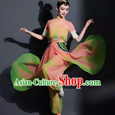Traditional Fan Dance Women Group Dance Clothing China Yangko Dance Pink Outfit Chinese Umbrella Dance Costume