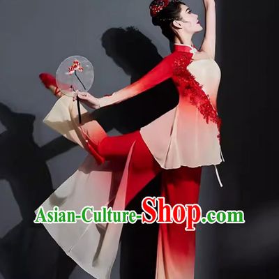 Chinese Fan Dance Costume Traditional Yangko Dance Women Group Dance Clothing China Folk Dance Red Outfit