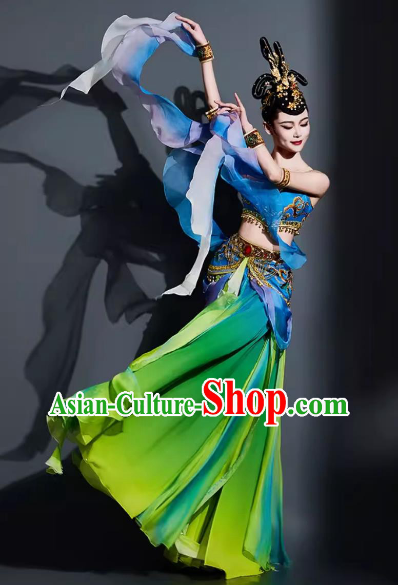 China Dunhuang Flying Apsaras Dance Green Dress Chinese Classical Dance Costume Woman Solo Dance Clothing China Dunhuang Flying Apsaras Dance Green Dress Chinese Classical Dance Costume Woman Solo Dance Clothing