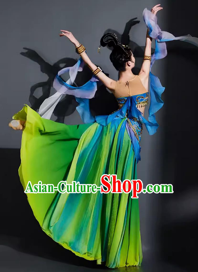 China Dunhuang Flying Apsaras Dance Green Dress Chinese Classical Dance Costume Woman Solo Dance Clothing China Dunhuang Flying Apsaras Dance Green Dress Chinese Classical Dance Costume Woman Solo Dance Clothing