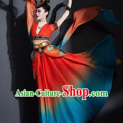Woman Solo Dance Clothing China Dunhuang Flying Apsaras Dance Red Dress Chinese Classical Dance Costume