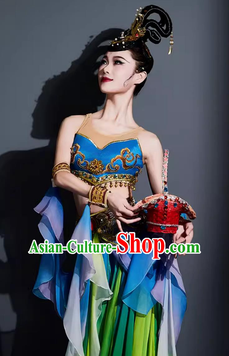 China Dunhuang Flying Apsaras Dance Green Dress Chinese Classical Dance Costume Woman Solo Dance Clothing China Dunhuang Flying Apsaras Dance Green Dress Chinese Classical Dance Costume Woman Solo Dance Clothing