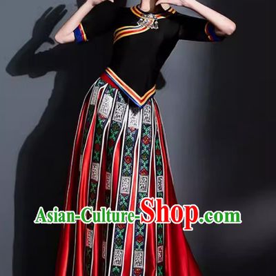 Chinese Classical Dance Costume Traditional Tibetan Ethnic Dance Clothing China Zang Nationality Dance Dress