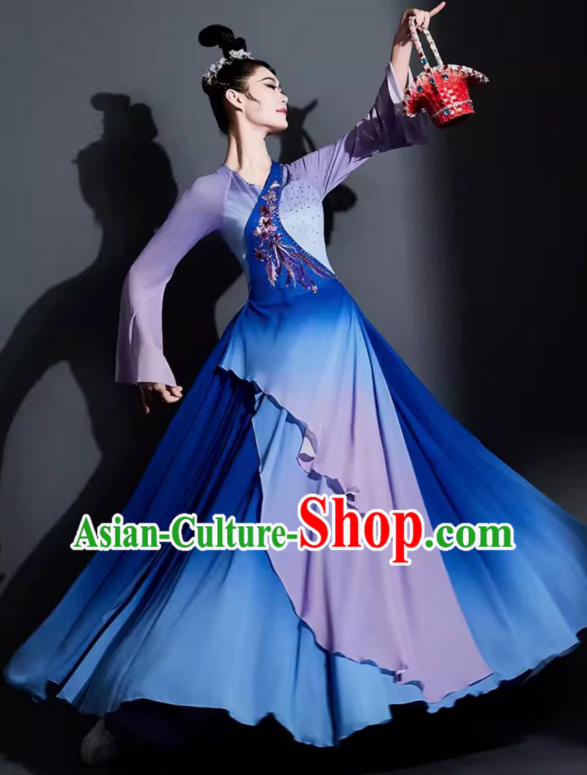 Chinese Dance Contest Costume Traditional Umbrella Dance Clothing China Classical Dance Blue Dress Chinese Dance Contest Costume Traditional Umbrella Dance Clothing China Classical Dance Blue Dress