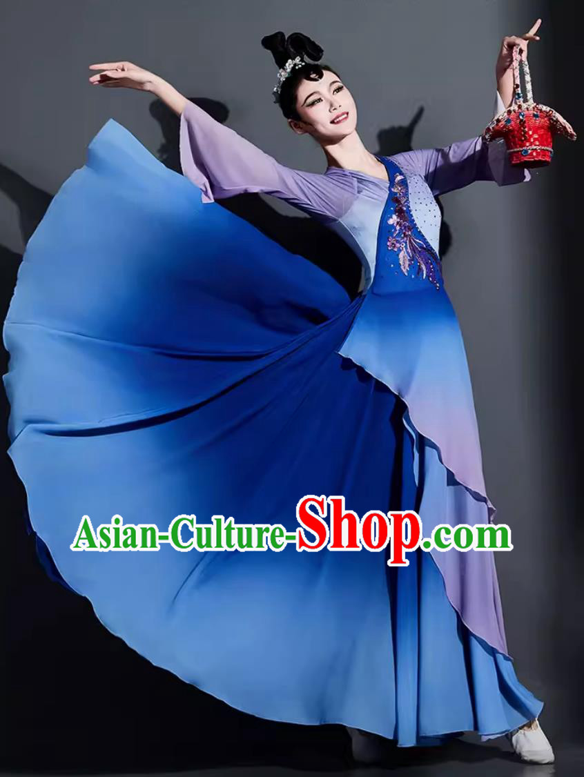 Chinese Dance Contest Costume Traditional Umbrella Dance Clothing China Classical Dance Blue Dress Chinese Dance Contest Costume Traditional Umbrella Dance Clothing China Classical Dance Blue Dress