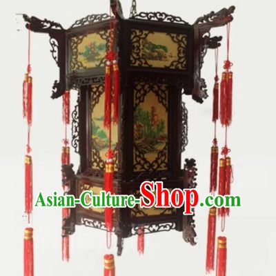 Handmade Landscape Lamp Chinese Palace Lantern Large Three Layers Antique Style Wood Lantern