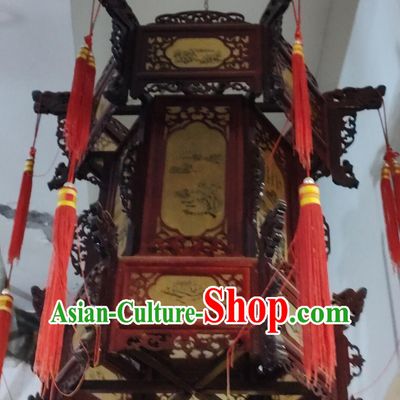 Large Three Layers Antique Style Wood Lantern Handmade Landscape Lamp Chinese Palace Lantern