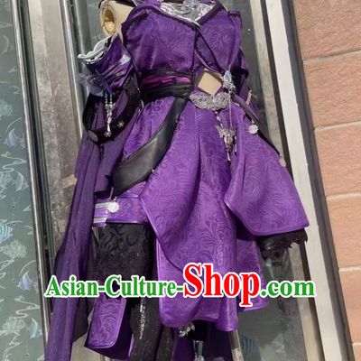 Ancient Chinese Fairy Cosplay Costume China Online Game Sword Heroes Fate Wudu Sect Young Lady Purple Dress