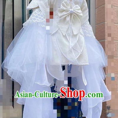 Ancient Chinese Young Lady Costume China Online Game Sword Heroes Fate Cosplay Puti Chanyin White Dress