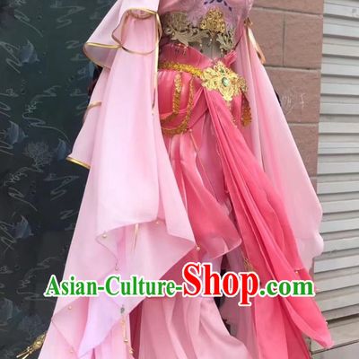 Ancient Chinese Fairy Princess Costume China Online Game Sword Heroes Fate Cosplay Qixiu Hall Young Woman Pink Dress