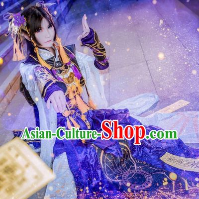 Ancient Chinese Female Swordsman Costume China Online Game Sword Heroes Fate Cosplay Yantian Sect Young Woman Purple Dress