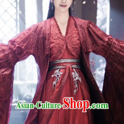 Ancient China Young Lady Clothing Traditional Chinese Wedding Hanfu Dress TV Series Drama Burning Flames Ming Yue Red Costume