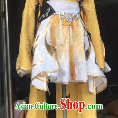Cosplay Online Game Sword Heroes Fate Swordswoman Costume China Wuxia Lady Yellow Dress Ancient Chinese Clothing