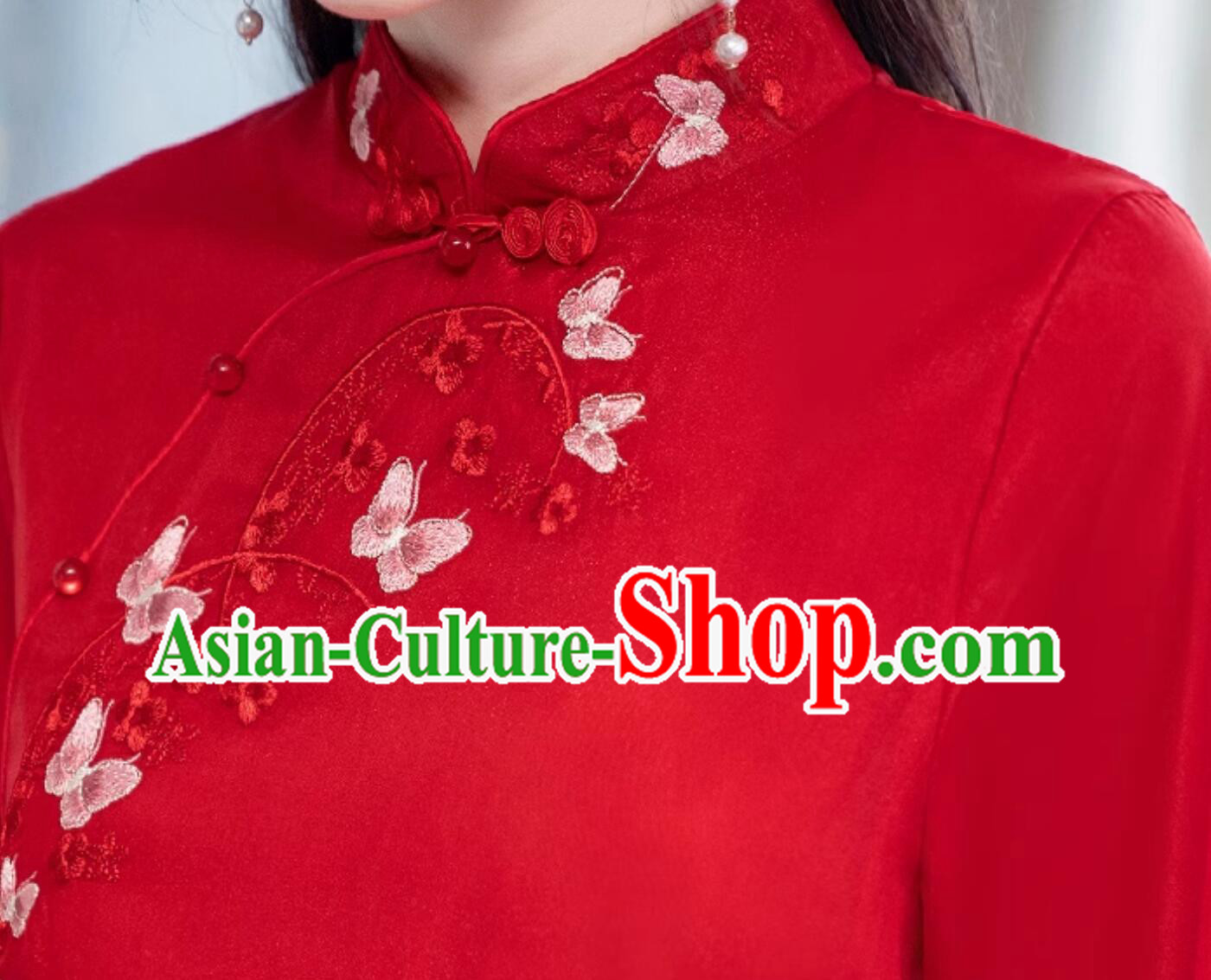 Chinese Modern Qipao Clothing Embroidered Butterfly Red Dress China Style Cheongsam