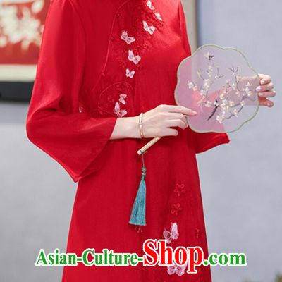 Chinese Modern Qipao Clothing Embroidered Butterfly Red Dress China Style Cheongsam