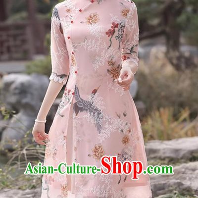 Traditional Chinese Clothing China Aodai Qipao Dress Modern Pink Cheongsam