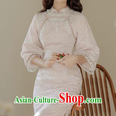Modern Light Pink Cheongsam Traditional Chinese Clothing China Middle Sleeve Qipao Dress