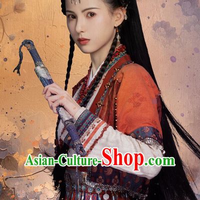 Ancient China Ethnic Young Lady Clothing Traditional Chinese Hanfu TV Series Drama Follow Your Heart Swordswoman Tong Sai Er Costume