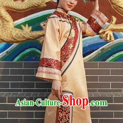 China Palace Lady Golden Dress Chinese Qing Dynasty Empress Costume Ancient China Princess Clothing