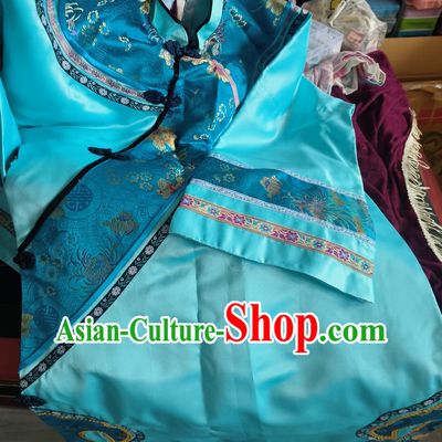 Chinese Qing Dynasty Empress Costume Ancient China Princess Clothing Traditional Palace Lady Blue Dress