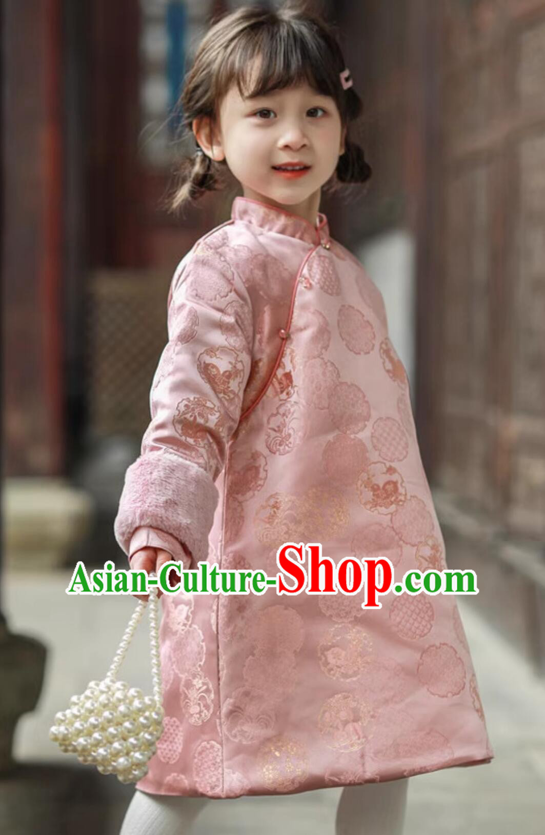 Winter Warm Cheongsam China Pink Dress Traditional Chinese Clothing Children Qipao Winter Warm Cheongsam China Pink Dress Traditional Chinese Clothing Children Qipao