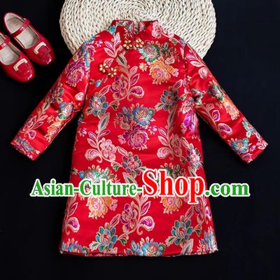 Traditional Chinese Clothing Children Qipao Red Brocade Cheongsam China Classical Dress