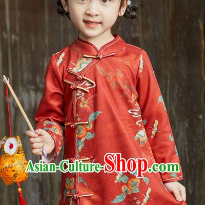 China Classical Dress Traditional Chinese Clothing Children Qipao Red Cheongsam