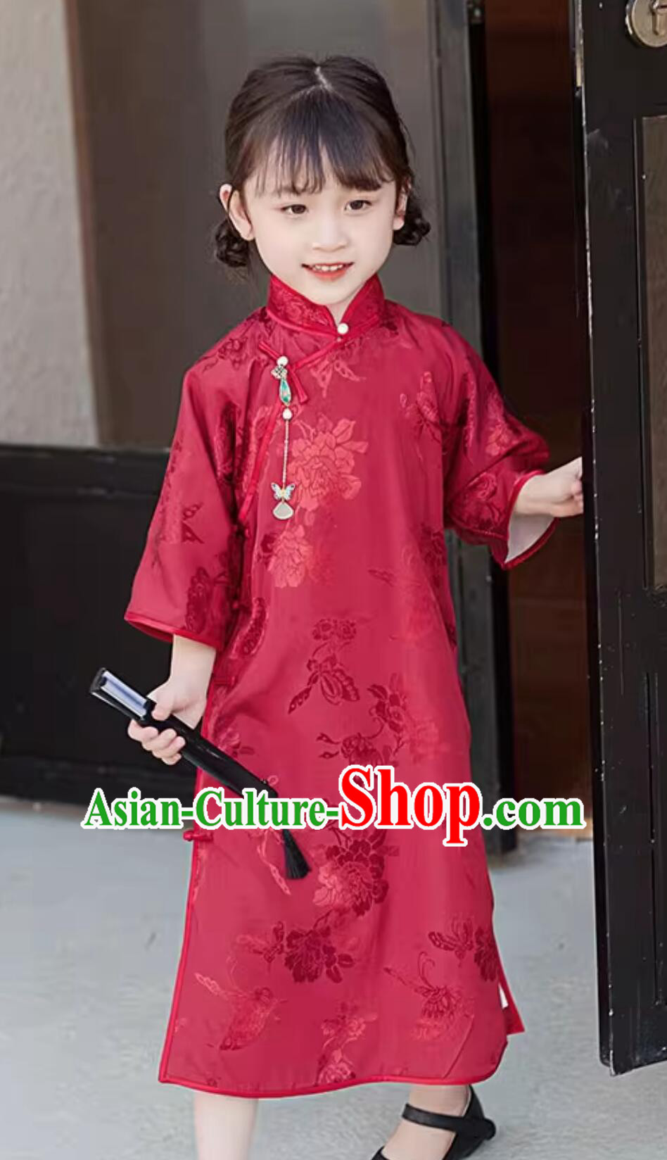 China Children Qipao Red Cheongsam Classical Dress Traditional Chinese Clothing China Children Qipao Red Cheongsam Classical Dress Traditional Chinese Clothing