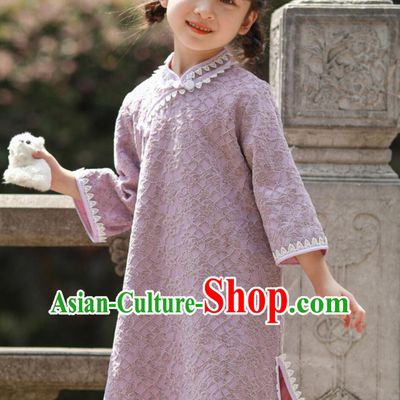 Traditional Chinese Clothing China Children Qipao Purple Cheongsam Classical Dress