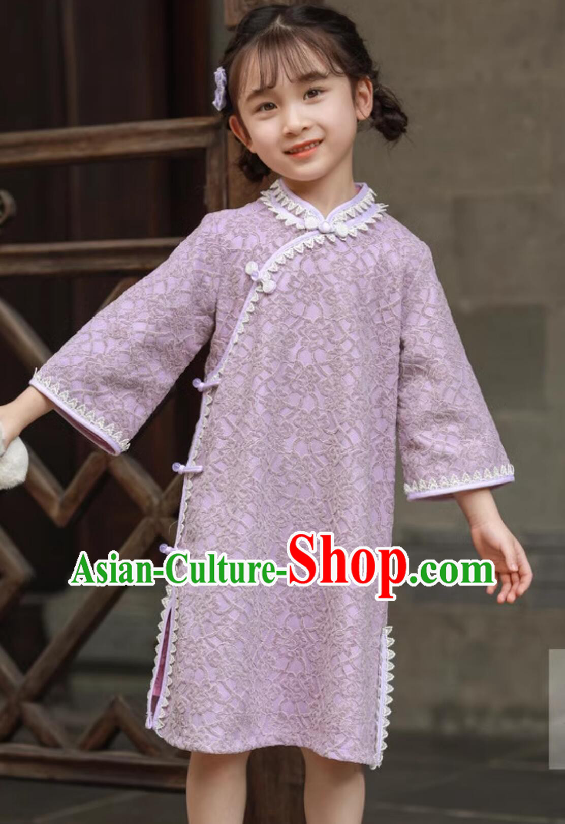 Traditional Chinese Clothing China Children Qipao Purple Cheongsam Classical Dress Traditional Chinese Clothing China Children Qipao Purple Cheongsam Classical Dress