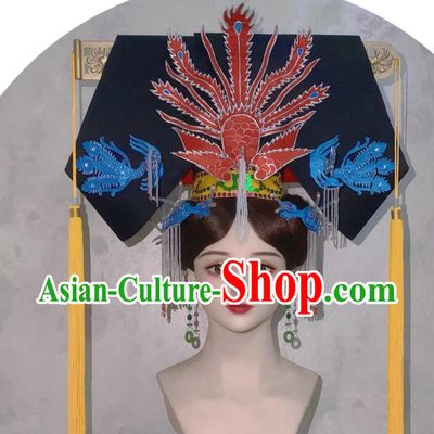 Ancient China Empress Qi Headgear TV Drama My Fair Princess Queen Grand Headpiece Traditional Chinese Qing Dynasty Manchu Woman Phoenix Hat