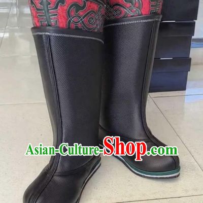 Handmade Mongol Shoes Traditional Chinese Mongolia Ethnic Black Cowhide  Boots Mongolian Minority Dance Shoes for Men