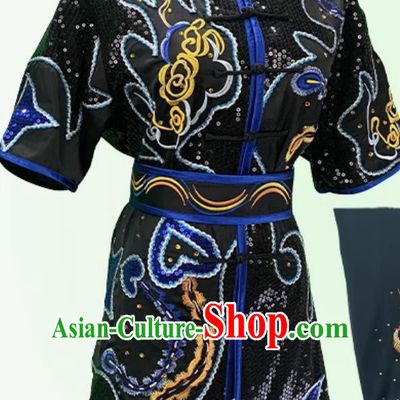 Chinese Traditional Kung Fu Costume Martial Arts Embroidered Uniform Wushu Tournament Black Outfit Changquan Competition Clothing