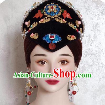 China Qing Dynasty Empress Dowager Hat Traditional Chinese Court Headdress TV Series Xiao Zhuang Epic Da Yu Er Headgear