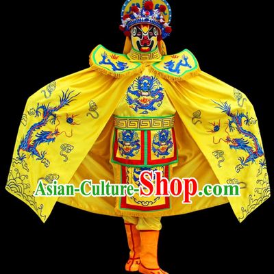 Professional Sichuan Opera Mask Changing Clothing Chinese Mask Change Costume and Hat Traditional Bian Lian Yellow Outfit Complete Set