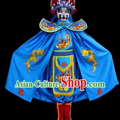 Chinese Traditional Bian Lian Blue Outfit Mask Change Costume and Hat Professional Sichuan Opera Mask Changing Clothing Complete Set