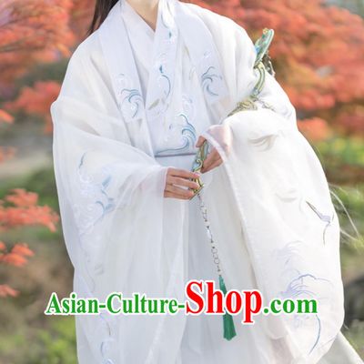 Ancient China Young Scholar Costume Chinese Ming Dynasty Prince Embroidered Clothing Traditional Hanfu White Robe