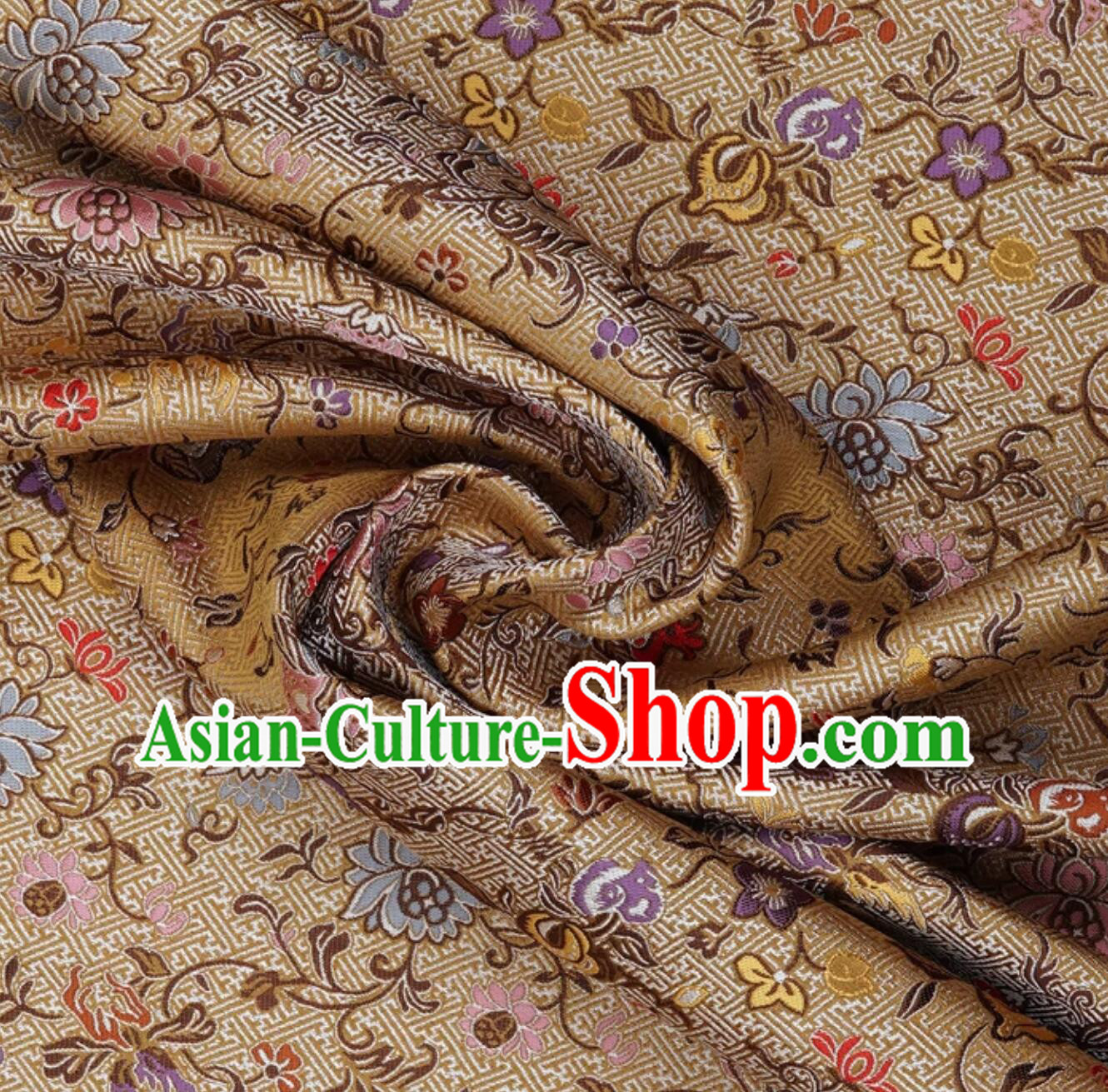 Buddhism Swastika Pattern Cloth Traditional Chinese Fabric Classical Qipao Yellow Brocade Buddhism Swastika Pattern Cloth Traditional Chinese Fabric Classical Qipao Yellow Brocade