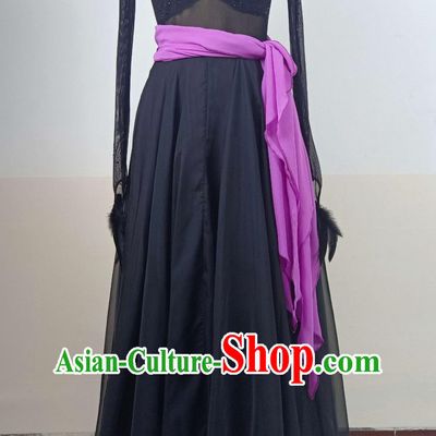 Chinese Mongol Nationality Dance Clothing Mongolian Folk Dance Costume Ethnic Women Group Dance Black Feather Dress