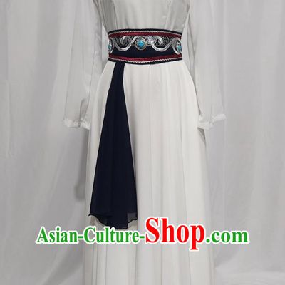 Chinese Mongolian Folk Dance Costume Ethnic Women Group Dance White Dress Mongol Nationality Dance Clothing