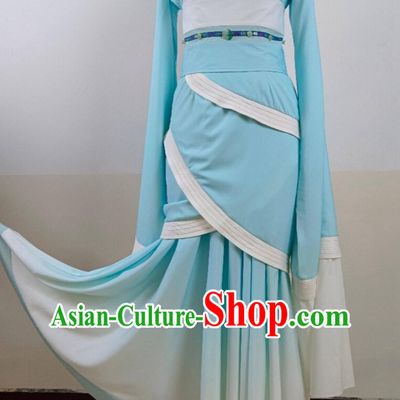 Chinese Women Group Dance Blue Hanfu Dress Classical Dance Clothing Dance Curving Front Robe Costume