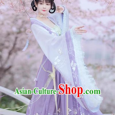 Traditional Chinese Purple Hanfu Dress Ancient China Flower Fairy Costume Jin Dynasty Princess Embroidered Clothing