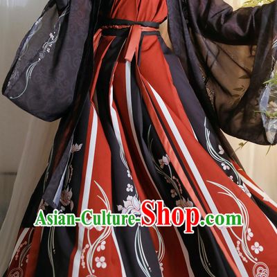Black and Red Hanfu Dress Traditional Chinese Clothing Ancient China Jin Dynasty Swordsman Costume Complete Set