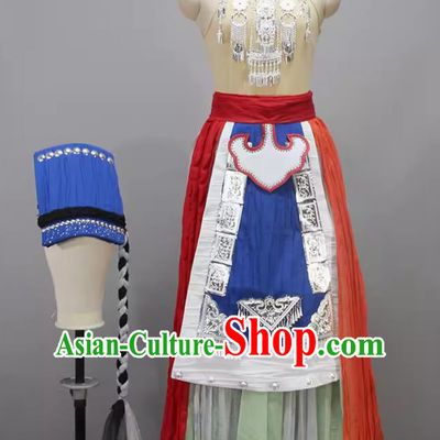 Chinese Dance Competition Clothing Qiang Nationality Dance Dress The Mountain Whisperer Ethnic Group Dance Costume