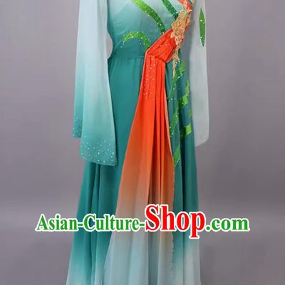 Cai Ju Dong Li Xia Women Group Dance Green Dress Chinese Classical Dance Costume China Fan Dance Clothing