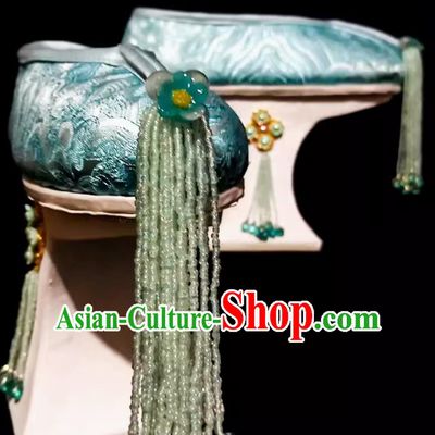 Ruyi Royal Love in the Palace Ancient Chinese Empress Blue Brocade Shoes Handmade Qing Dynasty Palace Woman Shoes