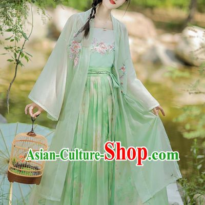 Ancient China Young Lady Clothing Traditional Green Hanfu Dress Chinese Song Dynasty Costume